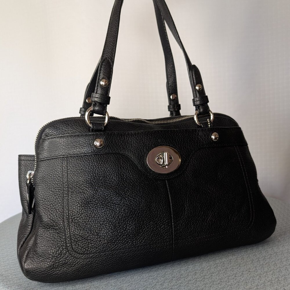 Coach Penelope Satchel 16529 Black Pebbled Leather Shoulder Bag Double Handle